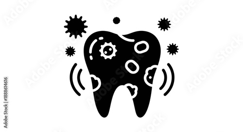 Toothache Solid Icon Showing Painful Tooth with Bacteria Infection and Dental Disease Concept
