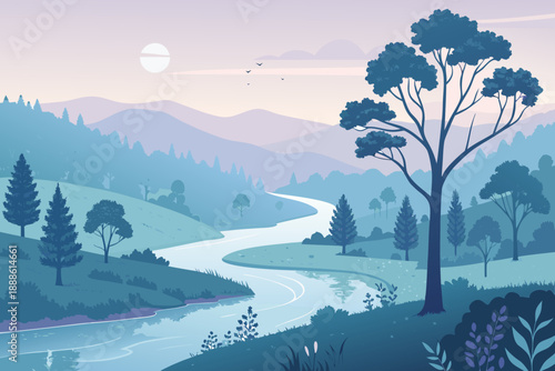 Dynamic Peaceful Valley With River And Trees Premium Digital Asset