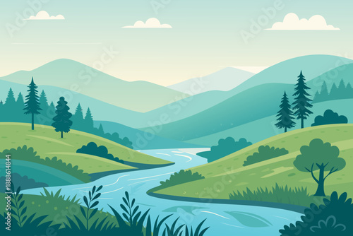 Showcasing Serene Nature With River Flowing Throu Elegant Professional Photo