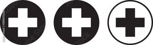 Black and white plus in circles signs