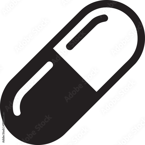 Black capsule on white background pill transparent background