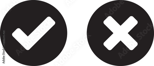 Black checkmark and X on white background symbol