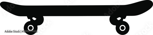 Simple black skateboard graphic side view ideal for design on transparent background silhouette