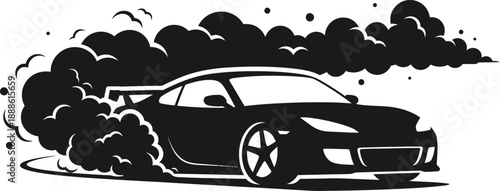 Sport car drifting with smoke trails a dynamic black silhouette on transparent background