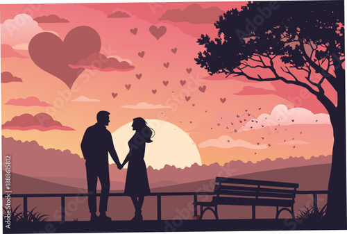 Couple Watching Sunset Together Heart Shap Premium Digital Asset Ideal for Marketing