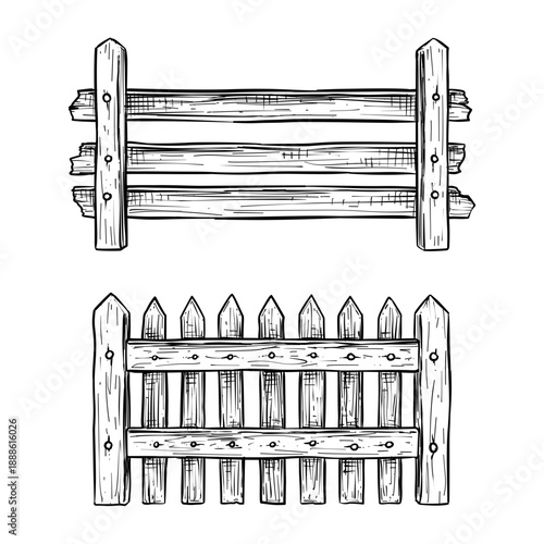 wooden fence vector line art hand drawn illustration