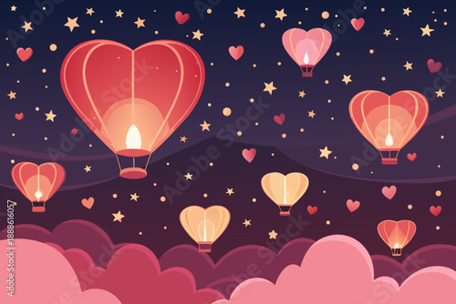 Crisp Floating Heart Lanterns Night Bold Roma Professional Photo