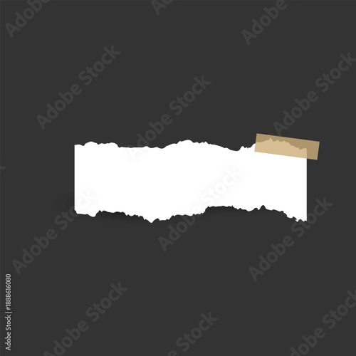 Torn White Paper Note with Tape on Gray Background, Ripped Paper Texture Frame