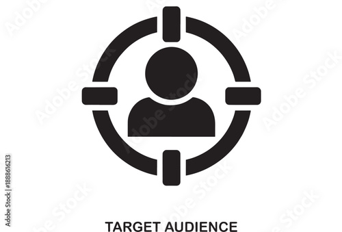 Black stylized icon of a person silhouette within a target reticle, representing focus on a specific demographic or customer group.