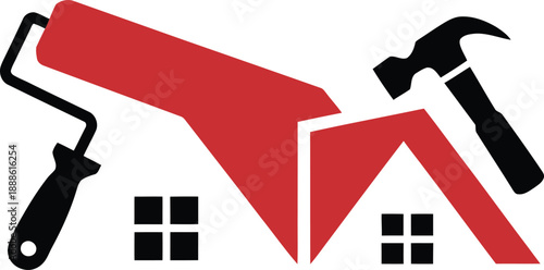 Red Roof House with Construction Tools Icon Logo Vector Design Template for Business and Identity