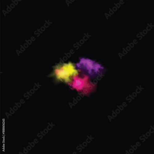Color Powder Explosion Abstract on Black Background, Vibrant Paint Dust Splash