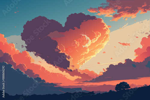 Heart Shaped Cloud Sky Sunset Bold Vibr Creative Visual Great for Commercial Projects