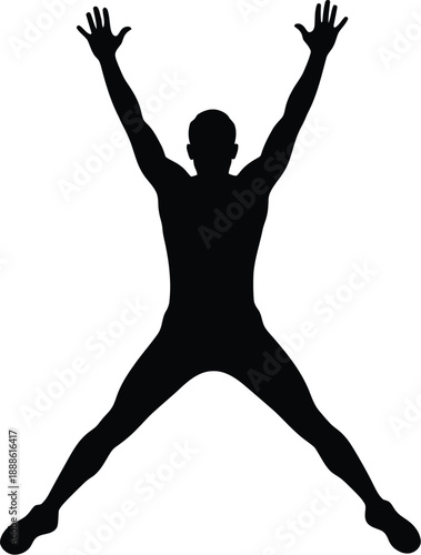 Jumping person in a dynamic pose black silhouette on transparent background