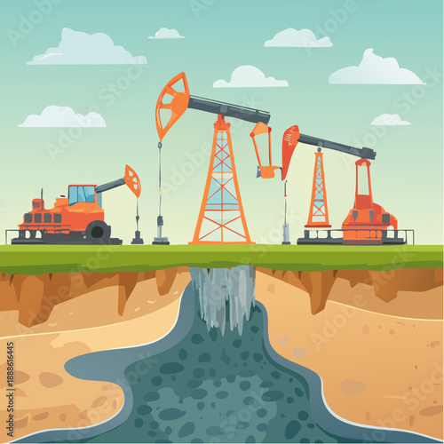 Oil Drilling Illustration Extracting Petroleum from the Earth