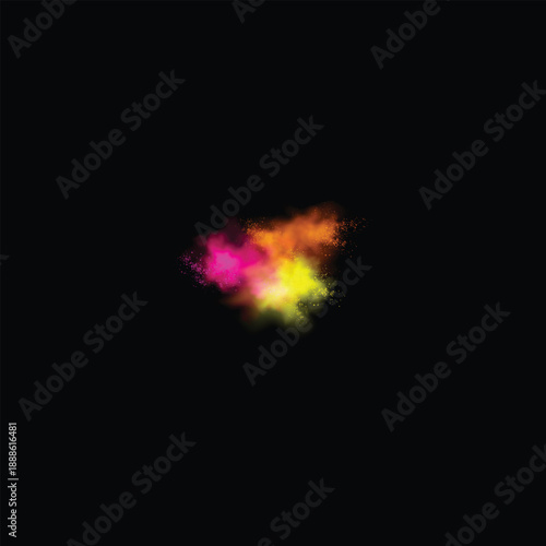 Color Powder Explosion Abstract on Black Background, Vibrant Paint Dust Splash