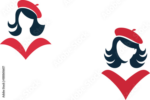 Silhouette of Two Women Wearing Red Berets and Reading Books Logo Vector Design Template for Business and Identity