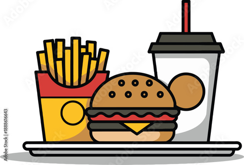 Delicious Burger, Fries, and Drink on a Plate Logo Vector Design Template for Business and Identity