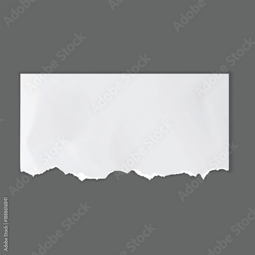 Torn White Paper Note with Tape on Gray Background, Ripped Paper Texture Frame
