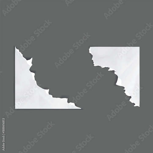 Torn White Paper Note with Tape on Gray Background, Ripped Paper Texture Frame