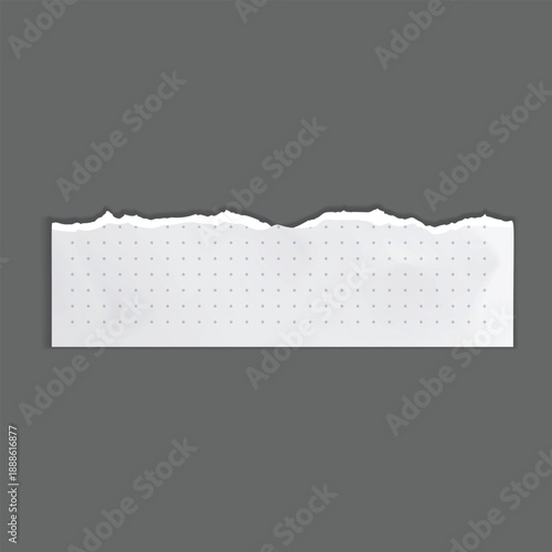 Torn White Paper Note with Tape on Gray Background, Ripped Paper Texture Frame