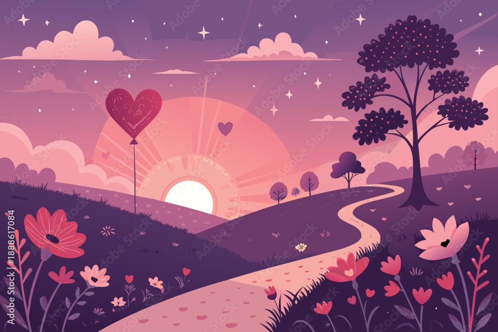 Naklejka premium Surreal Love Landscape With Heart Shaped High-Quality Stock Image Great for Commercial Projects