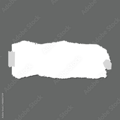 Torn White Paper Note with Tape on Gray Background, Ripped Paper Texture Frame