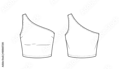 White One Shoulder Sleeveless Crop Top Fashion CAD Flat Mockup Vector