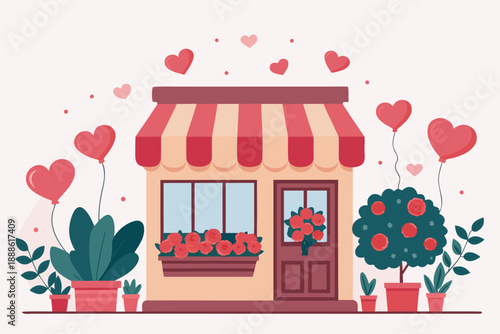 Featuring Valentine Flower Shop With Roses And Hearts Stunning Premium Digital Asset