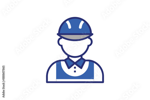Engineer worker icon in blue hard hat and uniform flat vector illustration isolated on white background