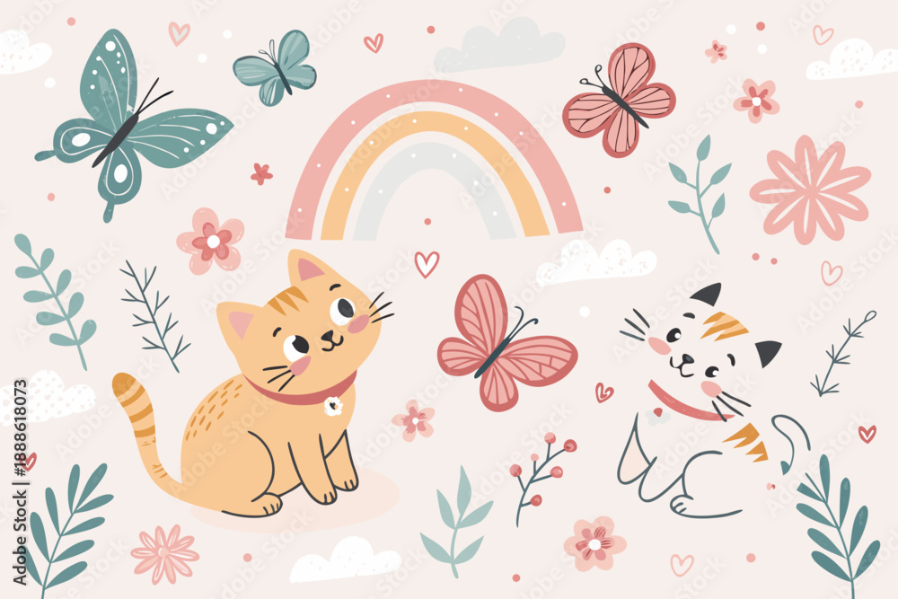 Fototapeta premium Adorable With Cats And Butterflies Premium Digital Asset Suitable for Design