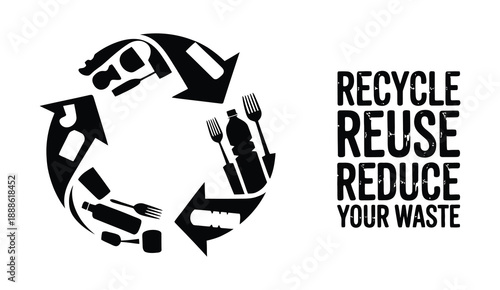 recycle icon sign composed of plastic waste isolated on white background concept of recycle reuse reduce zero waste sustainability environmental protection and ecological awareness vector illustration