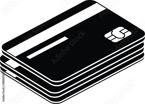 Stack of credit cards in a minimalist style on transparent background silhouette