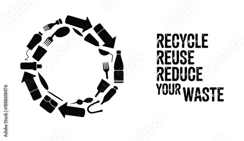 recycle icon sign composed of plastic waste isolated on white background concept of recycle reuse reduce zero waste sustainability environmental protection and ecological awareness vector illustration
