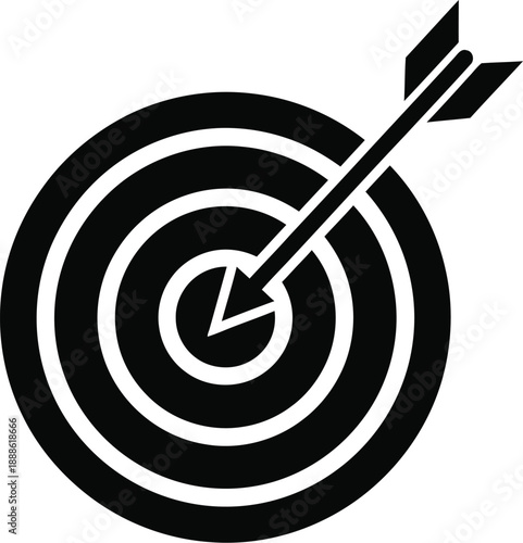 Black dart hitting bullseye target a simple icon on transparent background silhouette