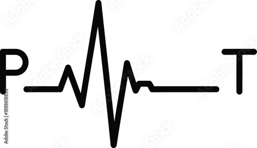 Heartbeat waveform with letters p and t minimalist design on transparent background silhouette