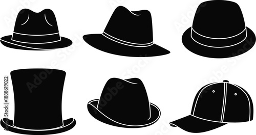 Collection of diverse hat silhouettes on transparent background high quality professional