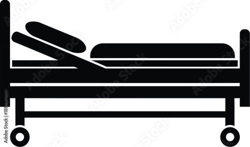 Black hospital bed icon simple design on transparent background silhouette