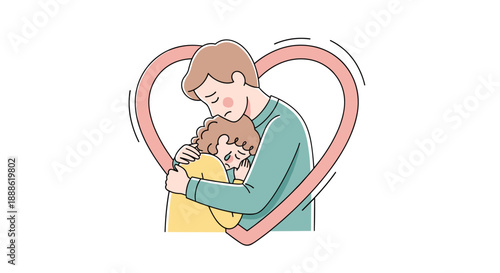 A tender illustration depicts a man comforting a woman within a heart-shaped outline, symbolizing empathy, support, and emotional connection in a moment of vulnerability and solace.