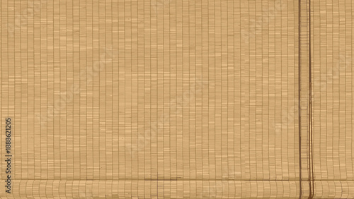 Vertical texture of a traditional Japanese bamboo or reed screen known as sudare with fine woven slats and thin cords.