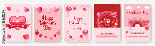 Valentine flyer poster promo leaflet brochure cover template set featuring romantic love celebration design and stylish 3D heart vector illustration backgrounds