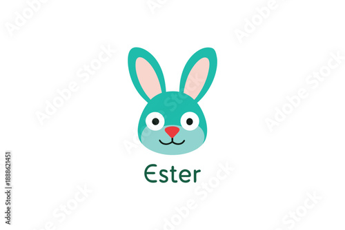 Aqua blue Easter bunny face with pink nose and mouth text Ester festive holiday spring greeting