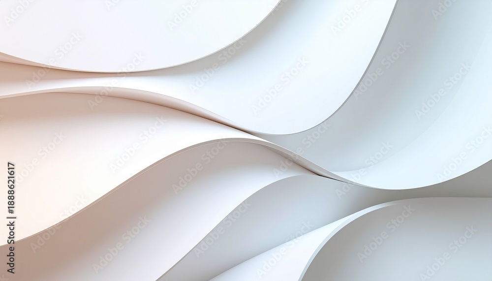 Obraz premium Abstract composition of smooth, flowing white and light-toned wavy lines and curves creating a serene and modern minimalist background.