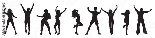Girls and Boys Dancing Icon Set Featuring Male and Female Dance Poses for Party, Music, Celebration and Youth Lifestyle Design, Flat Vector Illustration.