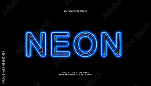 Blue Neon Text Effect Editable Vector Graphic Style on Black Background