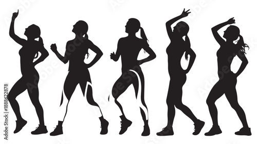 Silhouette of Women Dancing Isolated on White Background