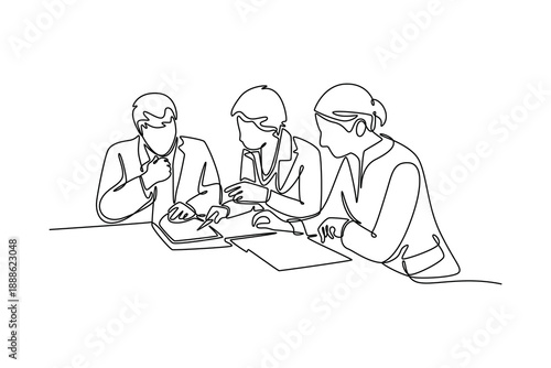 Business meeting. Negotiation Business concept. Single line draw design. Vector graphic illustration