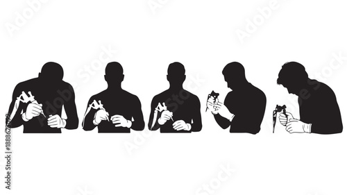 Man Drinking Water from Bottle in Silhouette on White Background