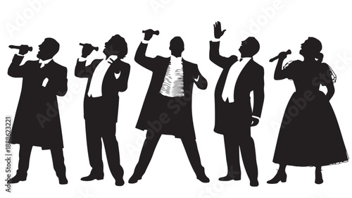 Silhouettes of People Drinking and Celebrating in Formal Attire