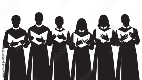 Choir Singing in Harmony Silhouettes Isolated on White Background