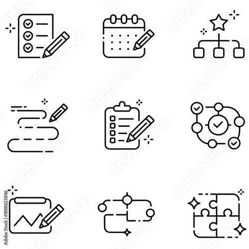 smart planning AI agent for task scheduling productivity and efficient workflow management featuring digital assistance automation scalable vector icons for business and technology applications.